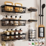 Veken Rustproof Shower Caddy 6-Pack, Heavy-Duty Wall Shelves Users Recommend for Bottles, Soap and Large-Capacity Bathroom Organization, Black
