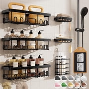 Veken Rustproof Shower Caddy 6-Pack, Heavy-Duty Wall Shelves Users Recommend for Bottles, Soap and Large-Capacity Bathroom Organization, Black