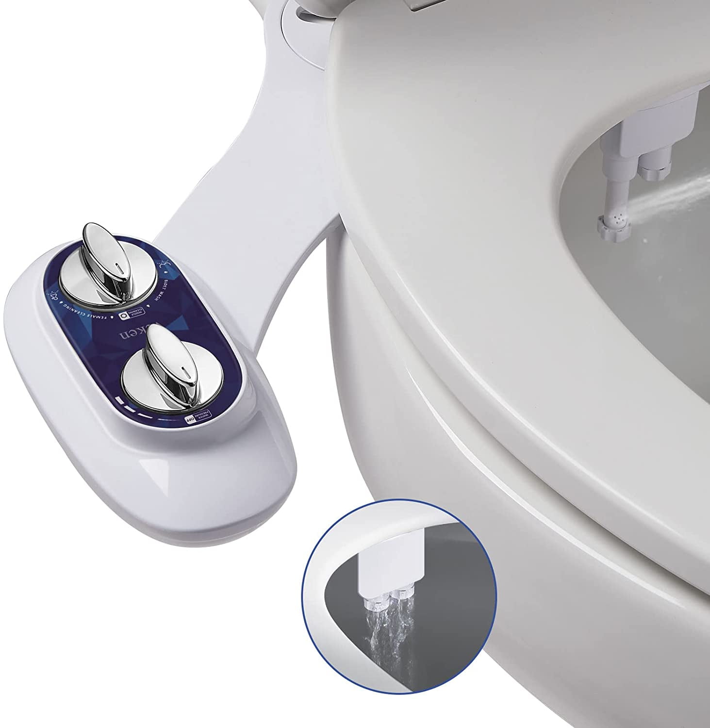 Veken Self-Cleaning Dual Nozzle (Feminine/Bidet Wash) Toilet Bidet Water Non-Electric Bidet Attachment for Toilet , Blue Walmart.com