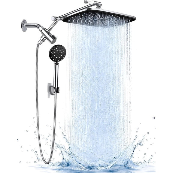 Veken High Pressure Shower Head, 2.5 GPM Rainfall Handheld Spray, Reliable Full-Coverage Bathroom Accessories Companies Recommend, Silver Chrome