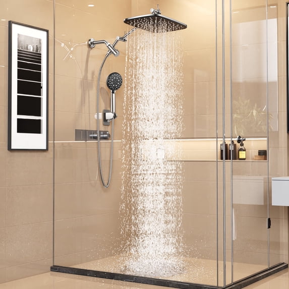 Veken Wide Rain Shower Head with Handheld, High Pressure Rainfall Showerhead Combo with Arm for Bathroom Accessories, Home Decor, Detachable Dual Shower with Multi Modes Handheld Spray, Silver Chrome