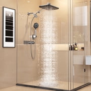 Veken Wide Rain Shower Head with Handheld, High Pressure Rainfall Showerhead Combo with Arm for Bathroom Accessories, Home Decor, Detachable Dual Shower with Multi Modes Handheld Spray, Silver Chrome