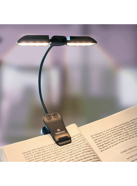 Vekkia 14 LED Rechargeable Book Light for Reading in Bed, Warm/White Reading Light with 3 Colors & 5 Brightness Dimmable, 180°Adjustable Mini book Light Clip on , Lightweight, EyeCare, Black