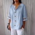 thumbnail image 1 of Vekome 3/4 Length Sleeve Womens Tops Plus Size Shirts Collared Casual Tee Shirts Linen Button Solid Color Summer Pullover Tops, 1 of 5