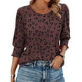 thumbnail image 1 of Vekome 3/4 Length Sleeve Womens Tops Plus Size Shirts Crewneck Casual Tee Shirts Print Summer Pullover Tops Wine XL, 1 of 6