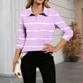 thumbnail image 1 of Vekome 3/4 Sleeve T Shirts for Women Plus Size Pullover Tops Collared Casual Tee Shirts Striped Summer Blouses Purple L, 1 of 5