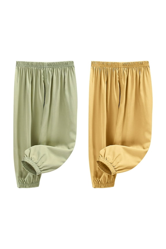 Boys Girls Pants Bottoms 2 Pack Elastic Waist Pants Viscose Lightweight Tapered Casual Trousers Loose Pant with Pockets