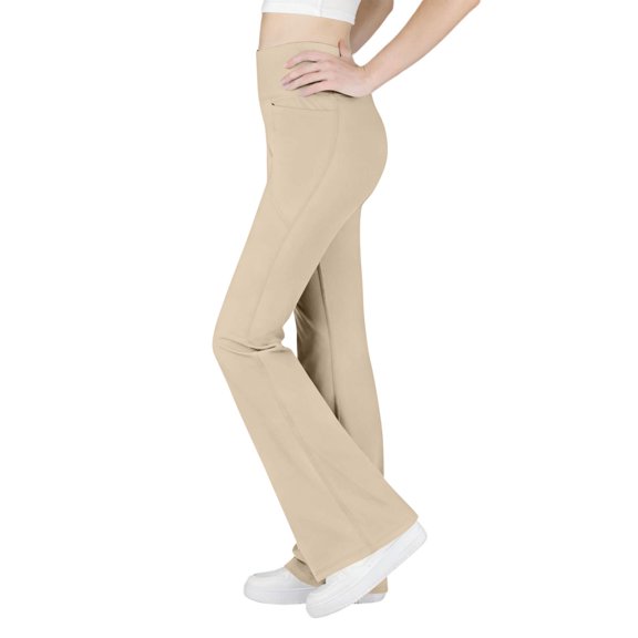 Vekome Flare Leggings for Girl with Pockets High Waisted Yoga Pants Seamless Solid Lightweight Running Tights Khaki 6-7T