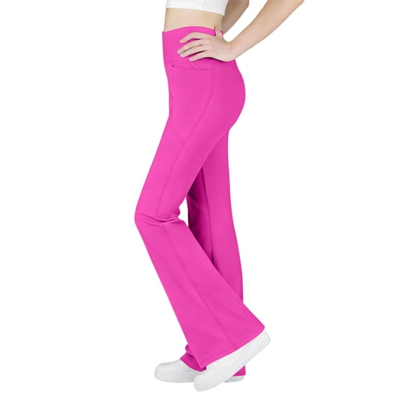 Vekome Girls Leggings Flare with Pockets High Waisted Yoga Pants Seamless Solid Lightweight Running Tights Hot Pink 6-7T