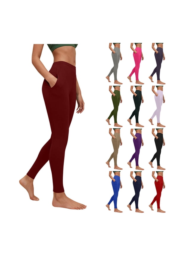 Girls Yoga Leggings High Waisted Pants Seamless Solid Lightweight Running Tights Wine XL