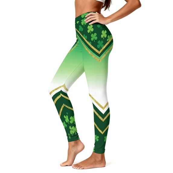 Vekome Green Womens Leggings Plus Size St Patricks Day High Waisted Yoga Pants Seamless Clover Lightweight Running Tights L