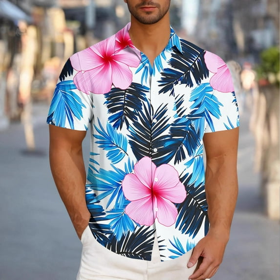 Vekome Hawaiian Mens Button down Shirts Casual Big and Tall Short Sleeve Tops Oversized Collared Blouses Palm Frond Beach Wear