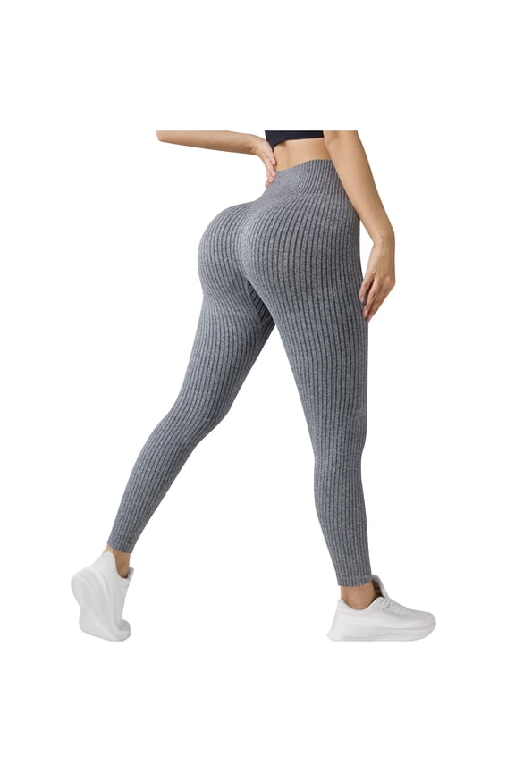Leggings for Women High Waisted Butt Lift Yoga Pants Seamless Solid Lightweight Running Tights Gray L