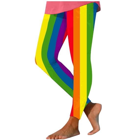 Vekome Leggings for Women Mardi Gras High Waisted Yoga Pants Seamless Striped Lightweight Running Tights Yellow M