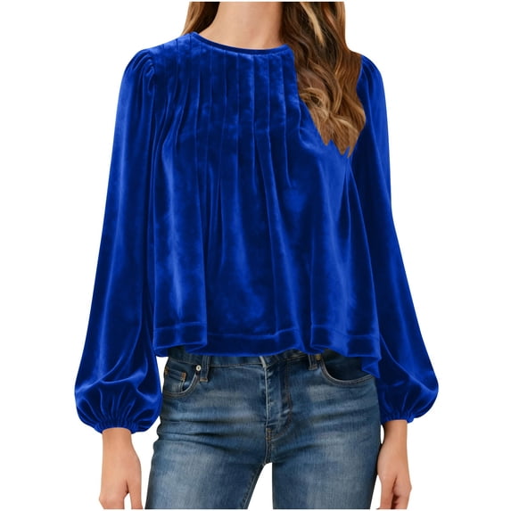Vekome Long Sleeve Shirts for Women Plus Size Pullover Tops Loose Crewneck Casual Tee Shirts Velvet Solid Color Blouses