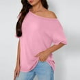 thumbnail image 1 of Vekome Loose Short Sleeve Shirts for Women Plus Size Pullover Tops Off Shoulder Neck Casual Tee Shirts Solid Color Summer Blouses, 1 of 7
