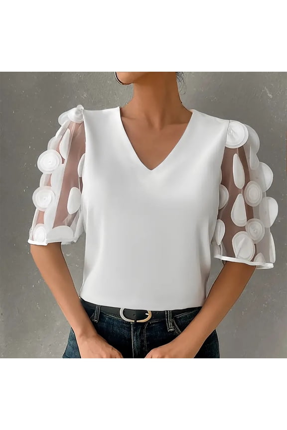 Loose Short Sleeve Shirts for Women Plus Size Pullover Tops V Neck Casual Tee Shirts Color Block Summer Blouses