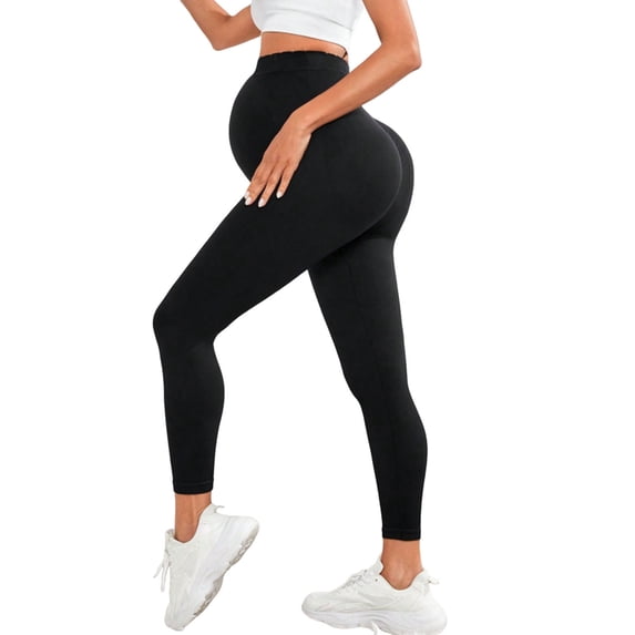 Vekome Maternity Leggings for Women High Waisted Yoga Pants Seamless Solid Lightweight Tights Black L