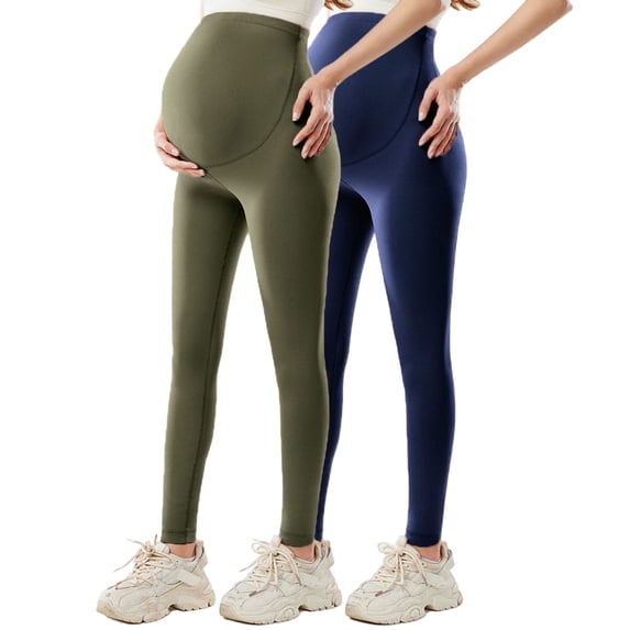 Vekome Maternity Leggings for Women High Waisted Yoga Pants Seamless Solid Lightweight Tights Green M