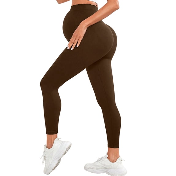Vekome Maternity Leggings for Women High Waisted Yoga Pants Seamless Solid Lightweight Tights Khaki L
