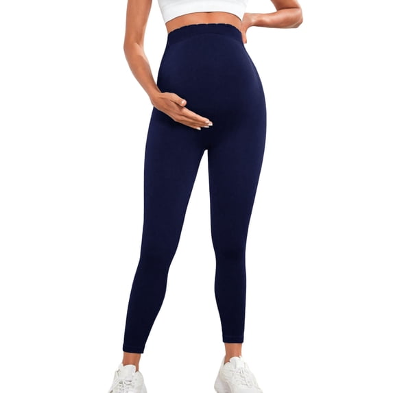 Vekome Maternity Leggings for Women High Waisted Yoga Pants Seamless Solid Lightweight Tights Navy S