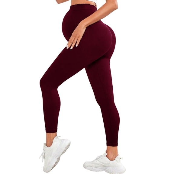 Vekome Maternity Leggings for Women High Waisted Yoga Pants Seamless Solid Lightweight Tights Wine S