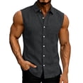 thumbnail image 1 of Vekome Men Button down Shirt Big and Tall Sleeveless Tops Collared Casual Blouses Linen Solid Color Summer Tee Shirts, 1 of 6