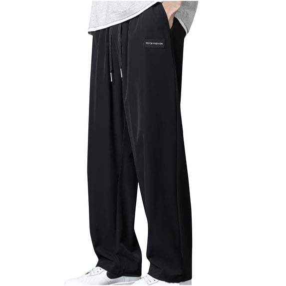 Vekome Men's Pants Elastic Waist Big and Tall Pants with Drawstring Lightweight Straight Leg Casual Trousers Loose Bottoms Pockets