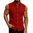 thumbnail image 1 of Vekome Mens Button down Shirts and Blouses Big and Tall Sleeveless Tops Collared Casual Blouses Linen Solid Color Summer Tee Shirts, 1 of 6