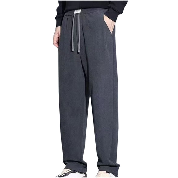 Vekome Mens Pants Elastic Waist Big and Tall Pants with Drawstring Lightweight Straight Leg Casual Trousers Loose Bottoms Pockets