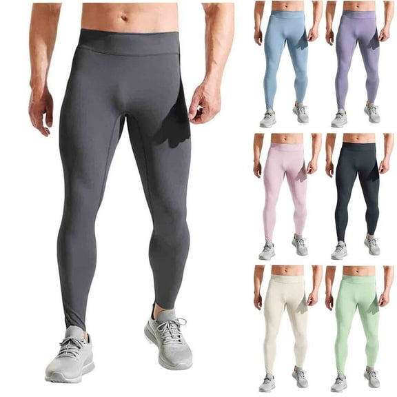 Vekome Mens Yoga Leggings Butt Lift Pants Seamless Solid Lightweight Running Tights Gray 2XL