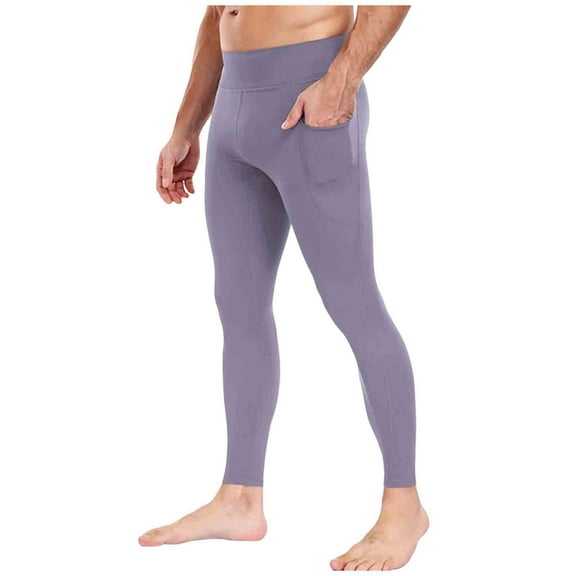 Vekome Mens Yoga Leggings with Pockets Butt Lift Pants Seamless Solid Lightweight Running Tights Purple 3XL