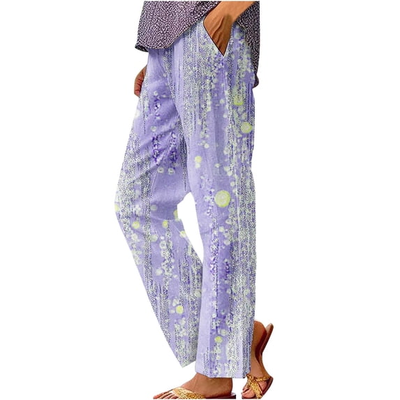 Vekome Pants for Women Plus Size Elastic Waist Pants Lightweight Straight Leg Casual Trousers Graphic Loose Bottoms with Pockets