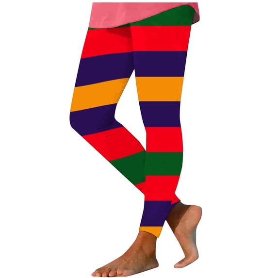 Vekome Running Leggings for Women Mardi Gras High Waisted Yoga Pants Seamless Striped Lightweight Tights Red XL