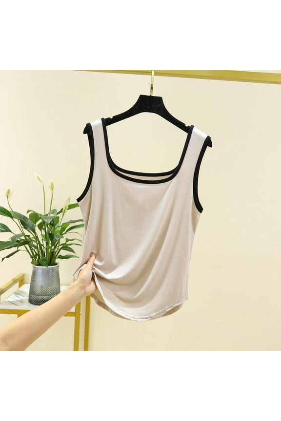 Sleeveless Tops for Women Plus Size Plus Size Sleeveless Shirts Loose Square Neck Casual Tee Shirts Solid Color Summer Pullover Tops