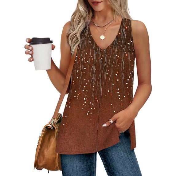 Vekome Sleeveless Tops for Women Plus Size Plus Size Sleeveless Shirts V Neck Casual Tee Shirts Print Summer Pullover Tops