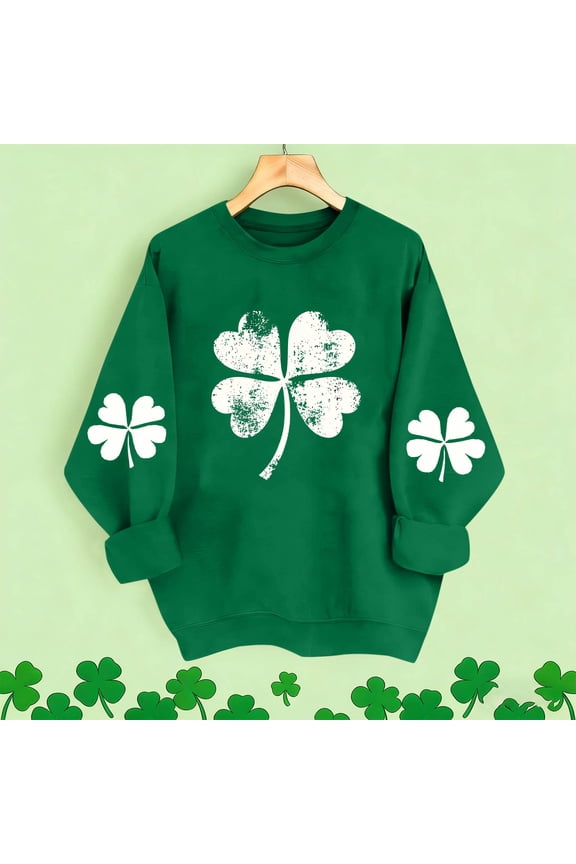 St Patricks Day Long Sleeve Tops for Women Plus Size Green Shirts Loose Crewneck Holiday Irish Themed Tee Shirts Holiday Pullover Tops