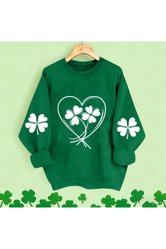 St Patricks Day Long Sleeve Tops for Women Plus Size Green Shirts Loose Crewneck Holiday Irish Themed Tee Shirts Holiday Pullover Tops