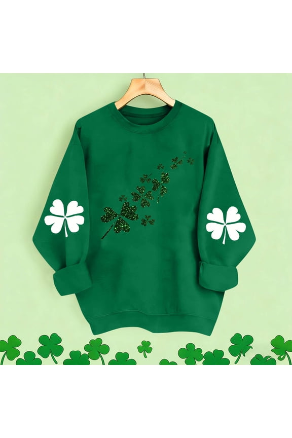 St Patricks Day Summer Tops for Women Long Sleeve Plus Size Green Shirts Loose Crewneck Holiday Irish Themed Tee Shirts Holiday Pullover Tops