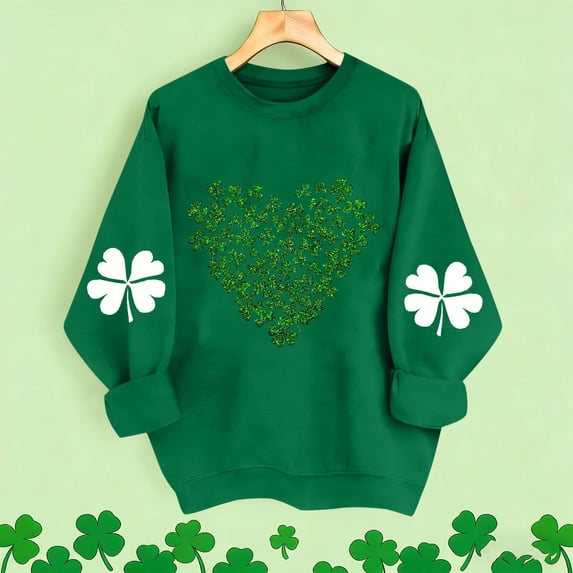 Vekome St Patricks Day T Shirts for Women Long Sleeves Plus Size Green Pullover Tops Loose Crewneck Holiday Irish Themed Tee Shirts Holiday Blouses