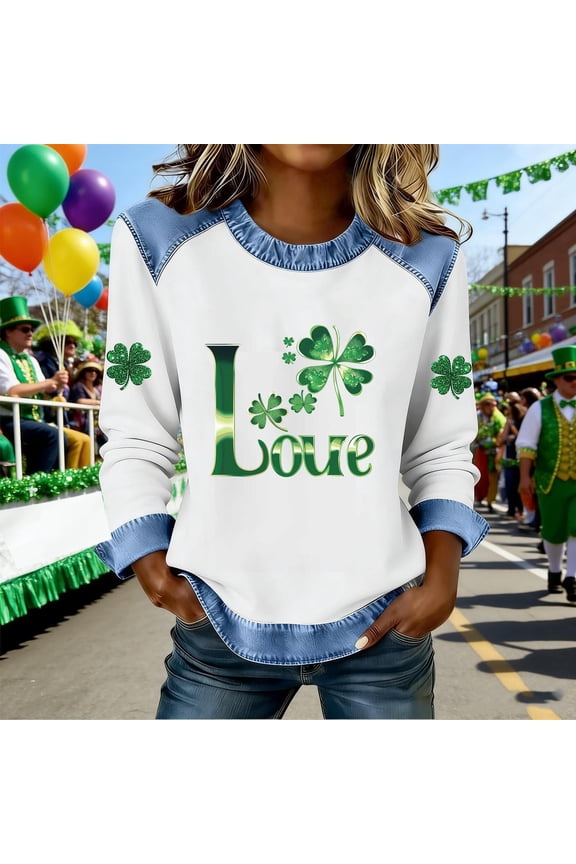 St Patricks Day Women Summer Tops Long Sleeve Plus Size Green Shirts Crewneck Holiday Irish Themed Tee Shirts Holiday Pullover Tops