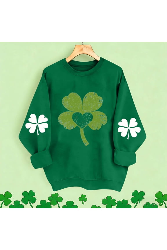 St Patricks Day Womens Long Sleeve Tee Shirts Plus Size Green Pullover Tops Loose Crewneck Holiday Irish Themed Tee Shirts Holiday Blouses