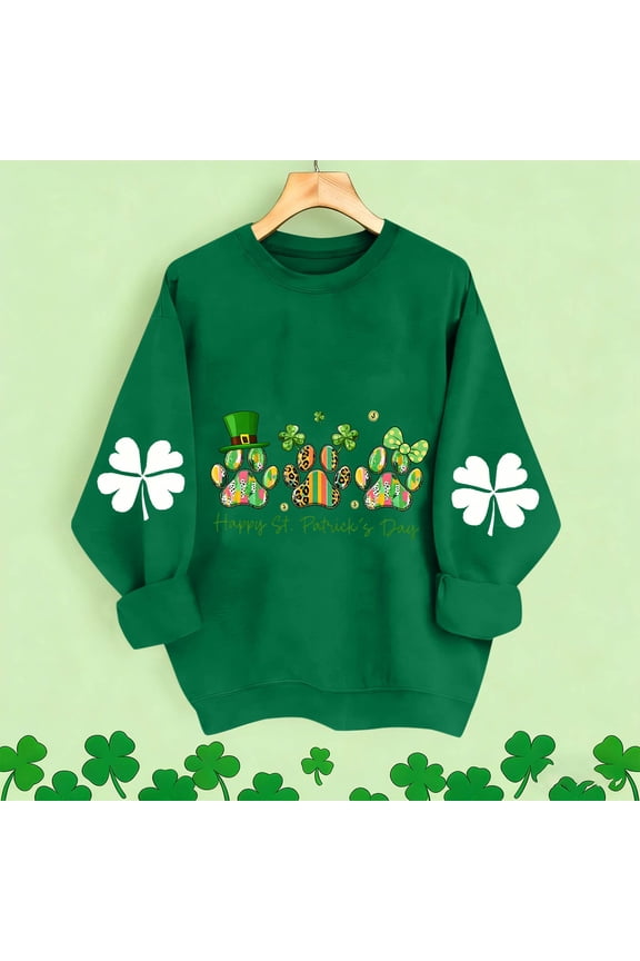 St Patricks Day Womens Long Sleeve Tops Plus Size Green Shirts Loose Crewneck Holiday Irish Themed Tee Shirts Holiday Pullover Tops