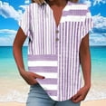 thumbnail image 1 of Vekome Summer Tops for Women Short Sleeve Plus Size Shirts V Neck Casual Tee Shirts Button Striped Pullover Tops Purple, 1 of 5