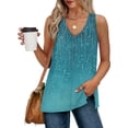 thumbnail image 1 of Vekome Summer Tops for Women Sleeveless Plus Size Sleeveless Shirts V Neck Casual Tee Shirts Print Pullover Tops Blue L, 1 of 7