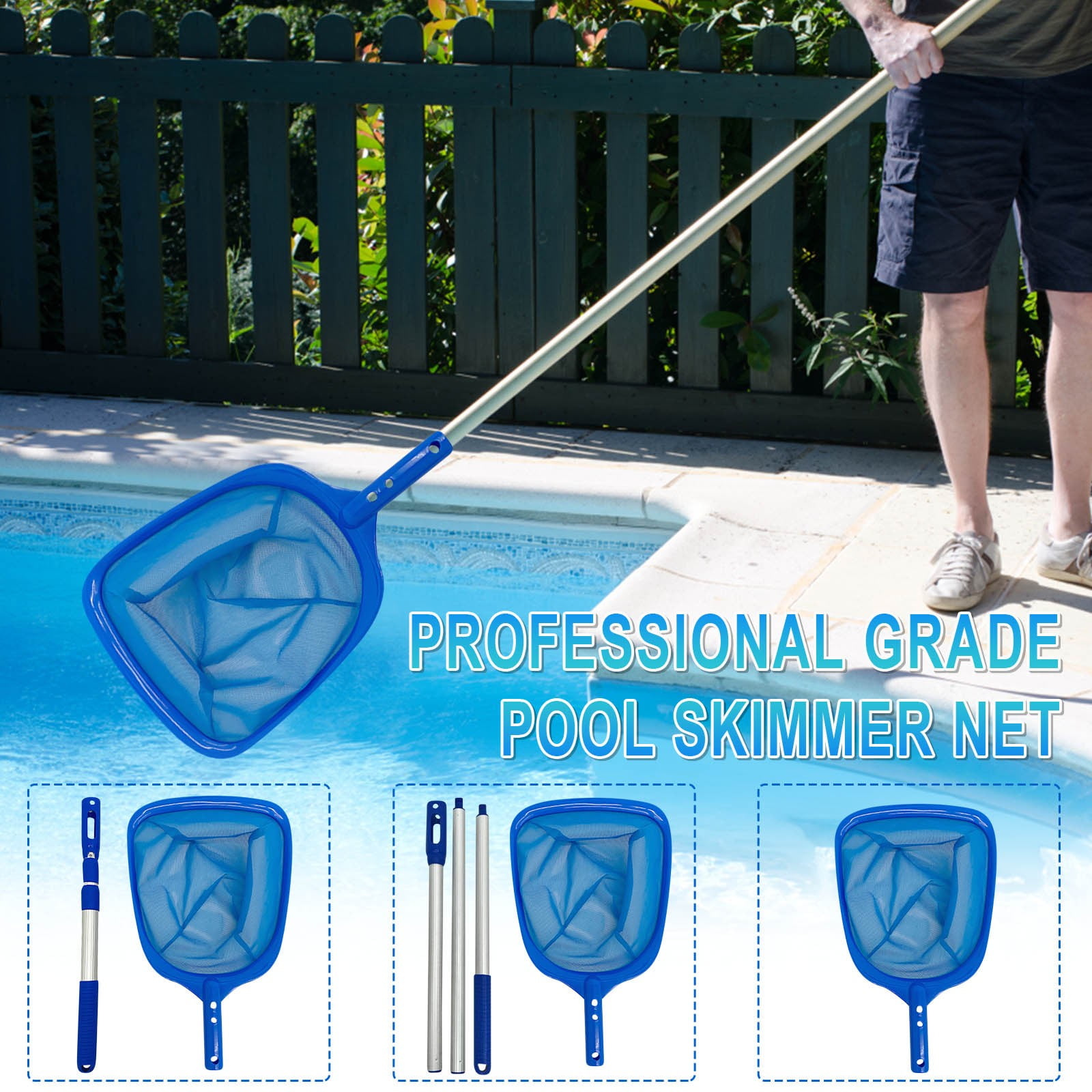 Vekome Swimming Pool Leaf Skimmer Net With 3 Sections Telescopic