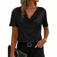 thumbnail image 1 of Vekome Women Summer Tops Short Sleeve Plus Size Shirts Cowl Neck Casual Tee Shirts Solid Color Pullover Tops Black L, 1 of 7