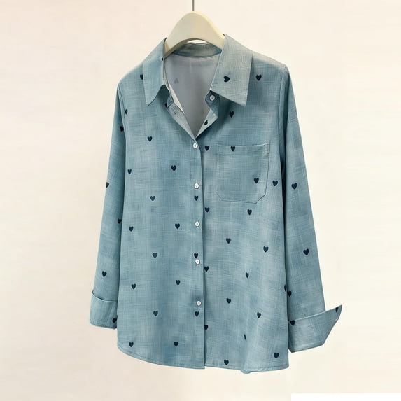 Vekome Women's Button down Shirts Casual Plus Size Long Sleeve Tops Collared Blouses Print Tee Shirts Light Blue XL