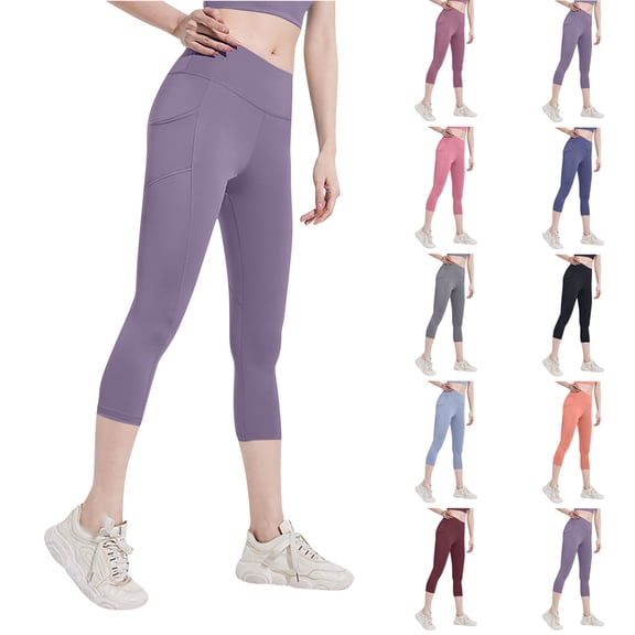Vekome Womens Leggings Plus Size Butt Lift Yoga Pants Seamless Solid Lightweight Running Tights Purple S
