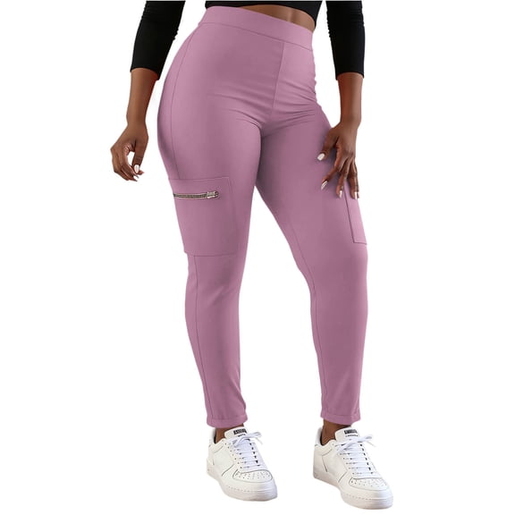 Vekome Womens Leggings with Pockets Butt Lift Yoga Pants Seamless Solid Lightweight Running Tights Pink M